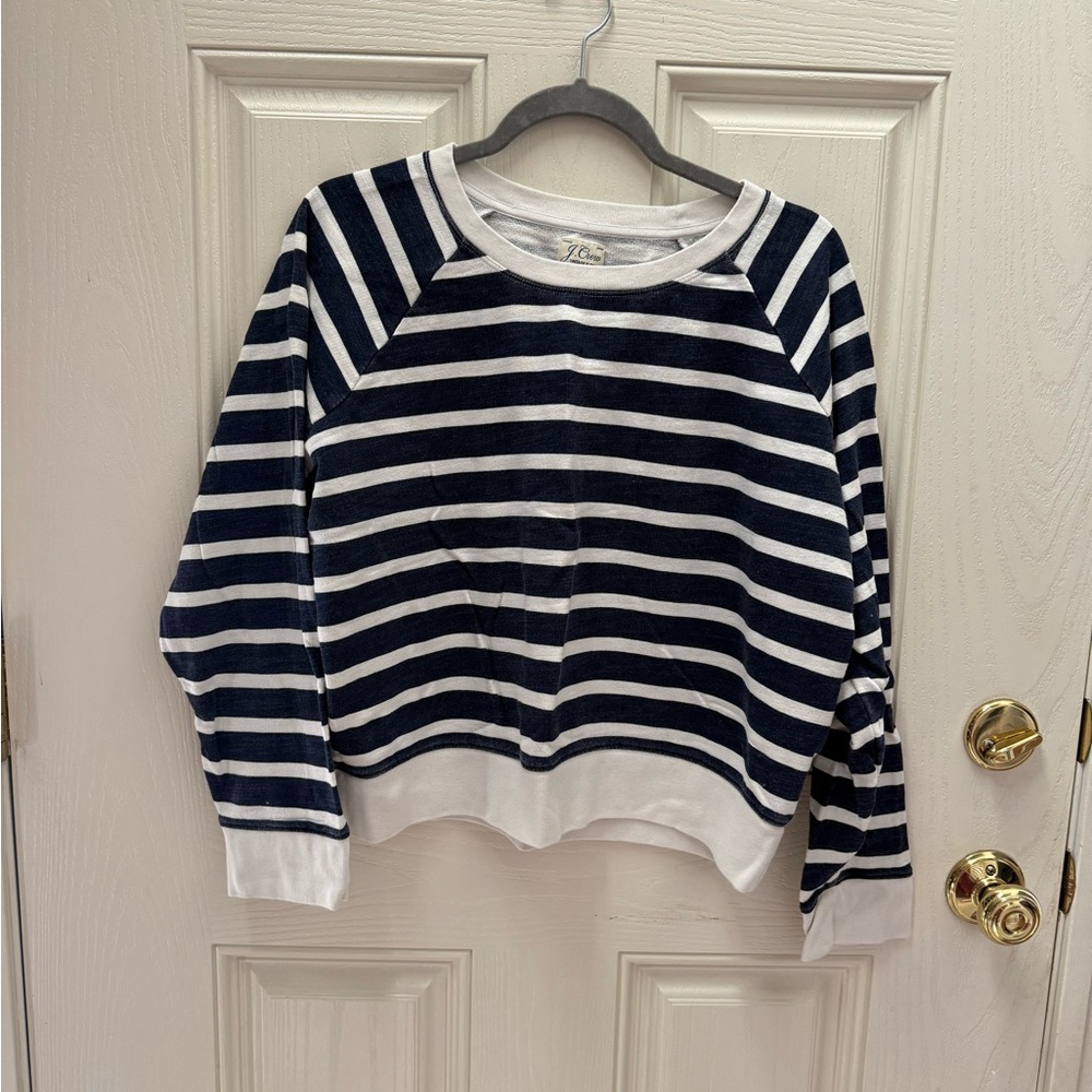 J. Crew Blue and White Striped vintage fleece sweatshirt - Picture 2 of 5